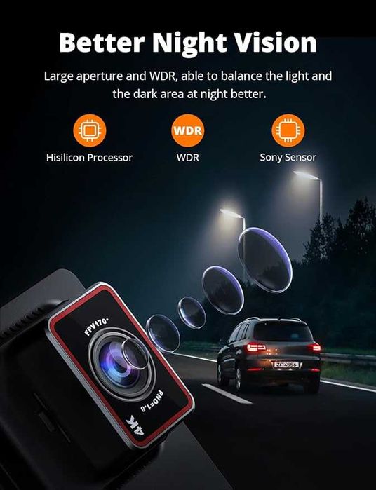 Kingslim D4 Dual Dash Cam с вграден Wi-Fi и GPS