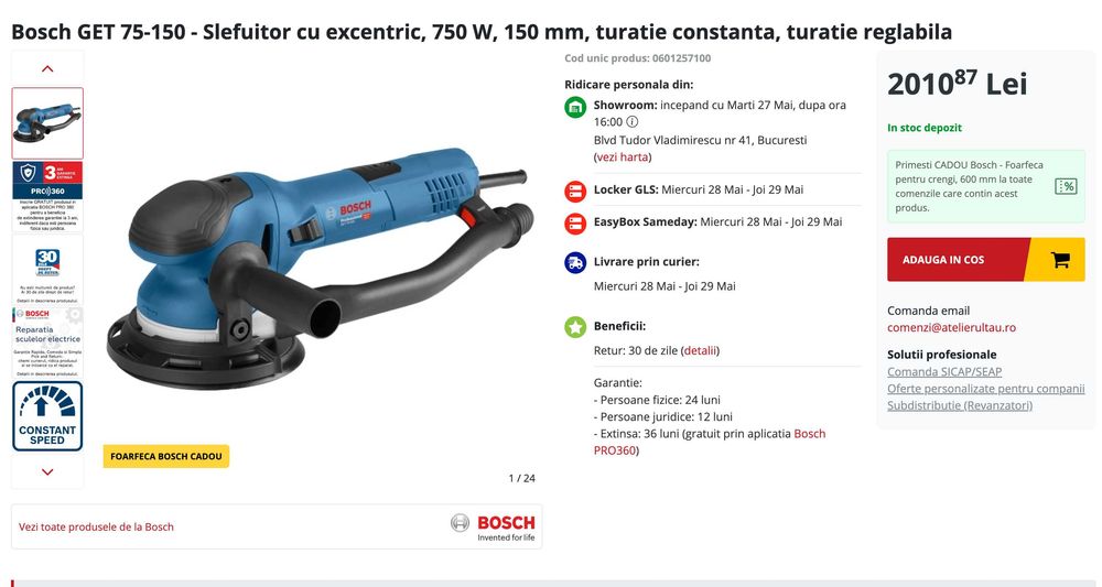 Masina de slefuit orbital cu excentric Bosch Get 75-150 750W Noua