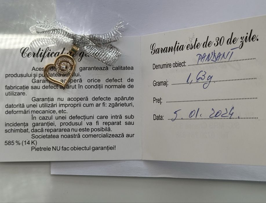 Pandantiv Aur 14K D'Amour NOU - Inimă cu pietre (Cadou Ideal)