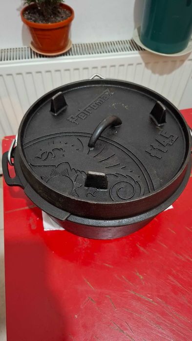 Particular! Ceaun cuptor olandez Petromax, cu fund plat, 26 cm, 4 L