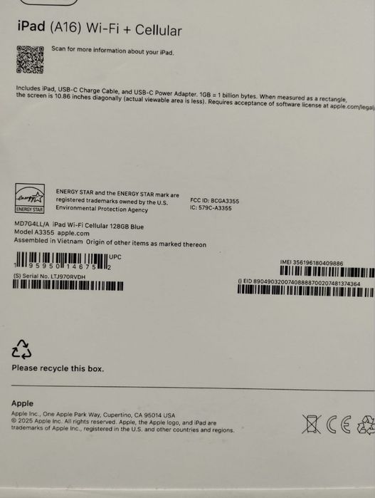 iPad A16 128GB Wifi+Cellular 2025