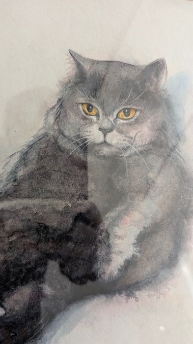 Невероятен Акварел, пухкава котка, изкуство, картина, оригинал, коте