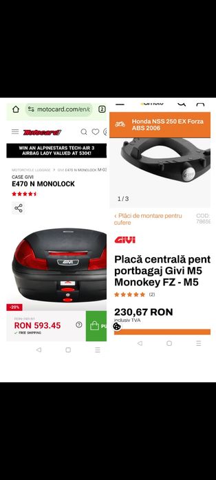 Top case și suport moto givi /lada portbagaj moto