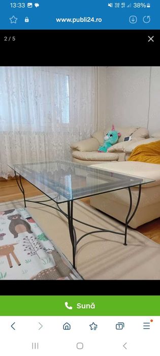 Masa de sticla cu structura de fier fortjat