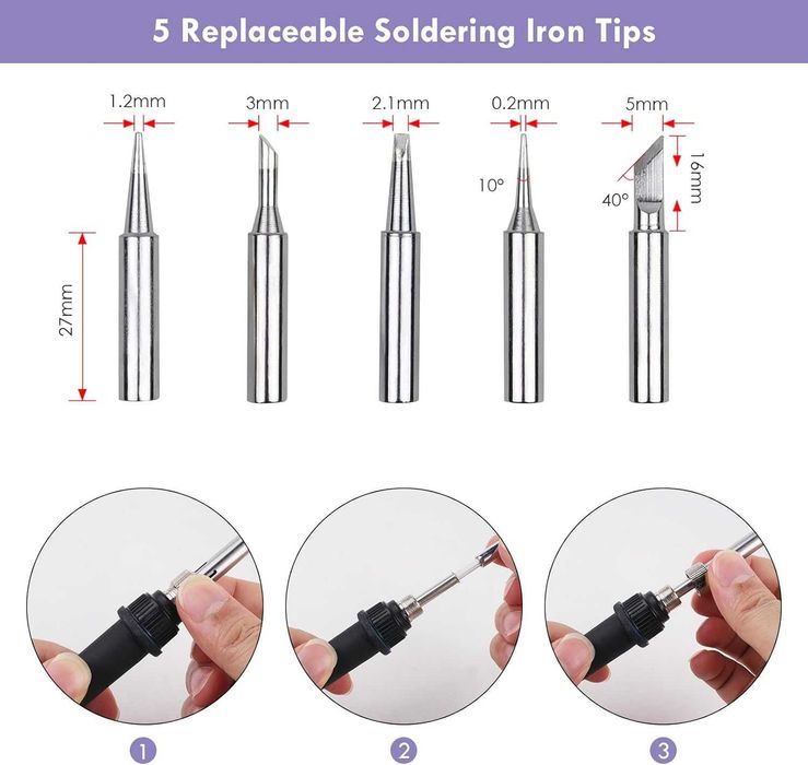 Поялник 60W 220V Комплект инструменти за запояване 15 части в чанта