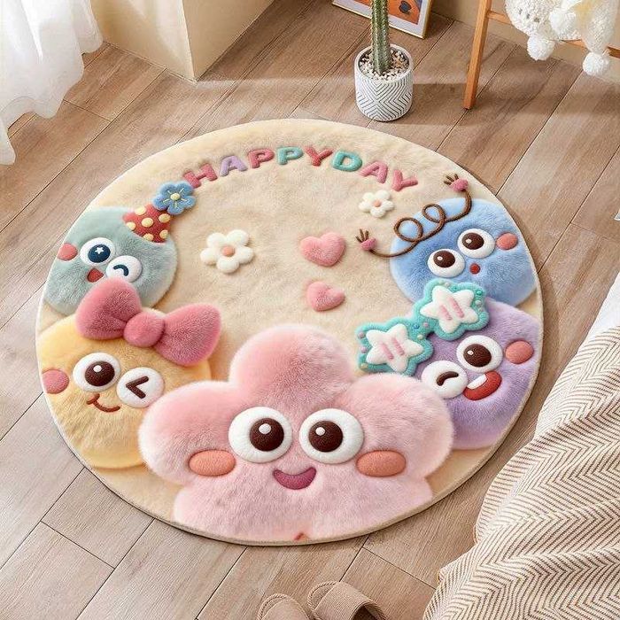 Круглый коврик для детской комнаты с мягкими аппликациями