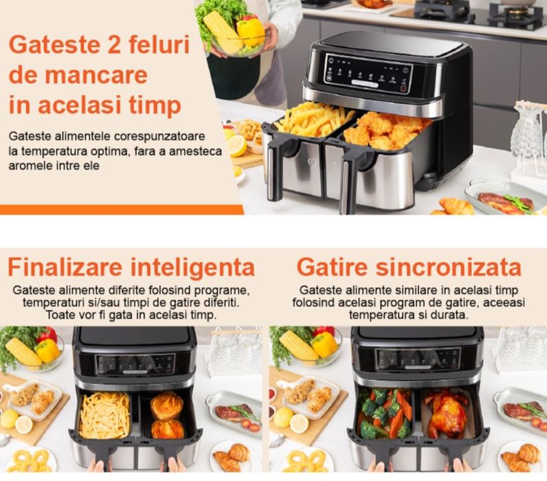 Air fryer NOU+Carte de retete.Friteuza dubla cu aer cald