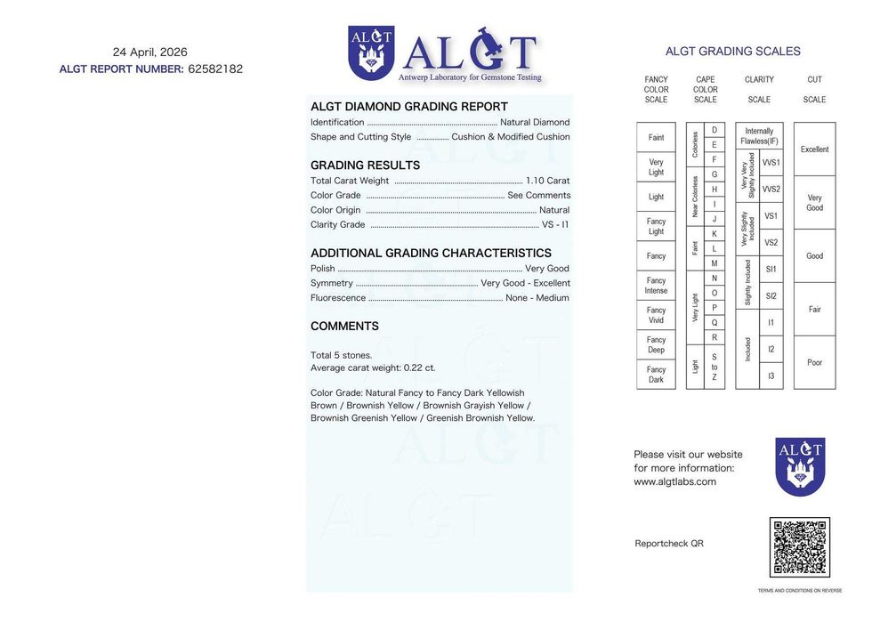 Lot 5 Diamante Naturale FANTEZIE 1.10 Ct. – Sigilate ALGT, Certificat Antwerp