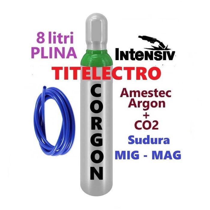 Butelie PLINA 8 litri corgon , tub amestec argon + CO2 sudura + furtun