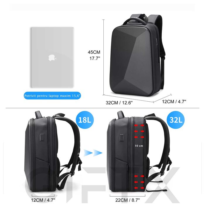 Rucsac laptop 15.6, extensibil, GIFTX Ninja MAX Black