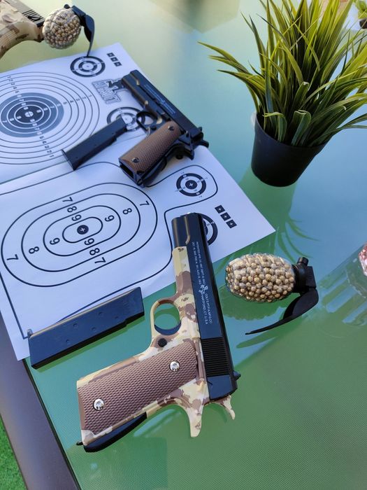 Pistol cu bile copii construcție solidă aluminiu și plastic abs , propulsie arc , manual / bile incluse 500buc