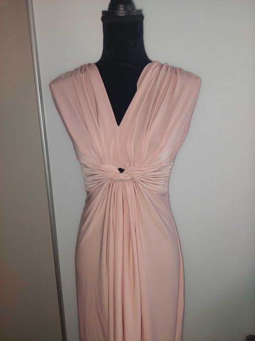 Rochie maxi roz vaporoasă elastică lungă