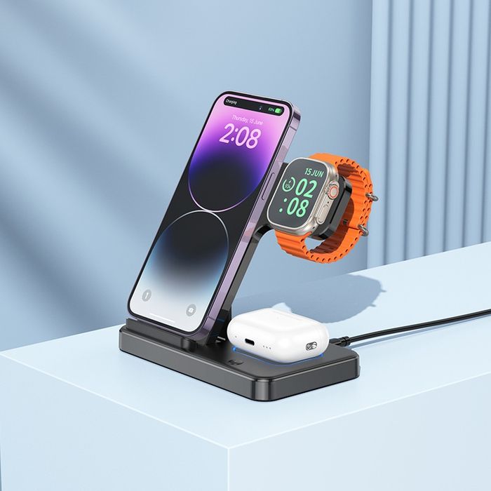 Borofone BQ26 3в1 Wireless Док-станция 15W для iPhone 16 iWatch AirPod