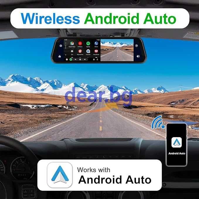9.66 inch Видеорегистратор с две камери огледало CarPlay/Android Auto