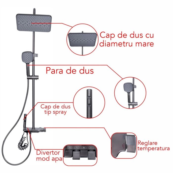 baterie dus / sistem complet gri metalizat