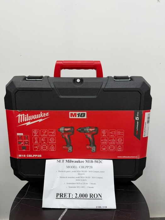 BLACK AMANET P2 • Set Milwaukee M18 CBLPP2B-502C +Acumulatori M18 cu 5,0 Ah – 2 bucati