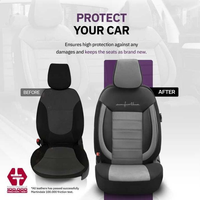 Луксозна Тапицерия OTOM текстил с еко кожа COMFORT LINE Design – Сиво-Черна със сив шев