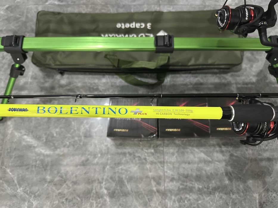 SET complet pescuit 3 lansete /feeder BOLENTINO PLUS+ 3 mulinete  Robinhab River Monster LA 5000 + Rod Pod