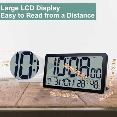 Нов 10.5" Голям LCD дигитален часовник аларма температура влажност