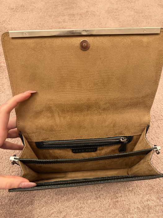 Geanta piele naturala, verde inchis Anna Cori