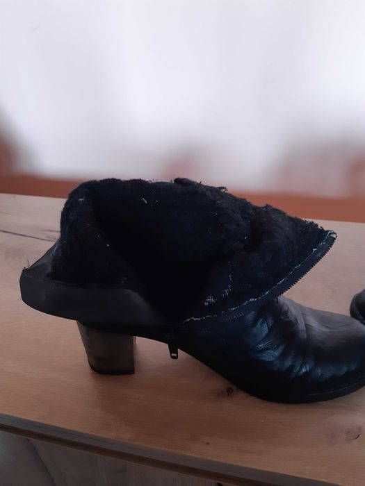 Боти, дамски естествена кожа на ток с вълна