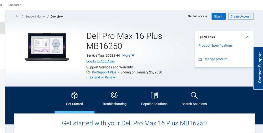 Dell Pro Max 16 Plus NVIDIA RTX PRO 4000 2TB SSD 96GB UHD+500 NITS NOU