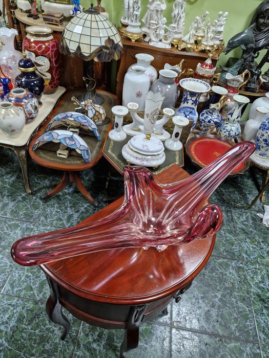 Уникална огромна антикварна кристална фруктиера Мурано