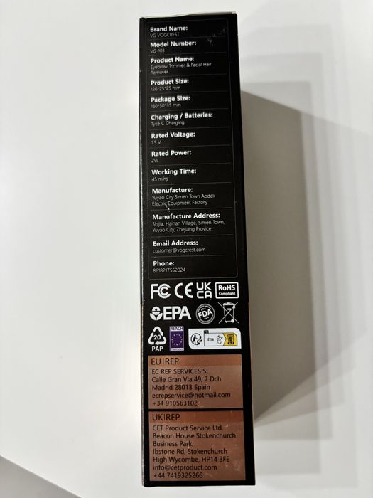 Epilator Vogcrest 2 în 1 pentru părul facial și tuns sprâncene