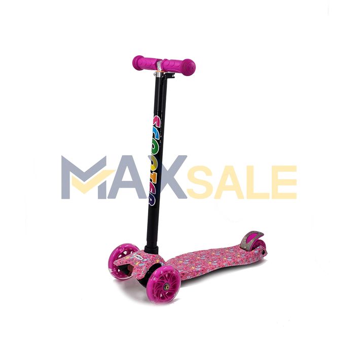 Детска тротинетка с 3 светещи колела розово многоцветна скутер колело