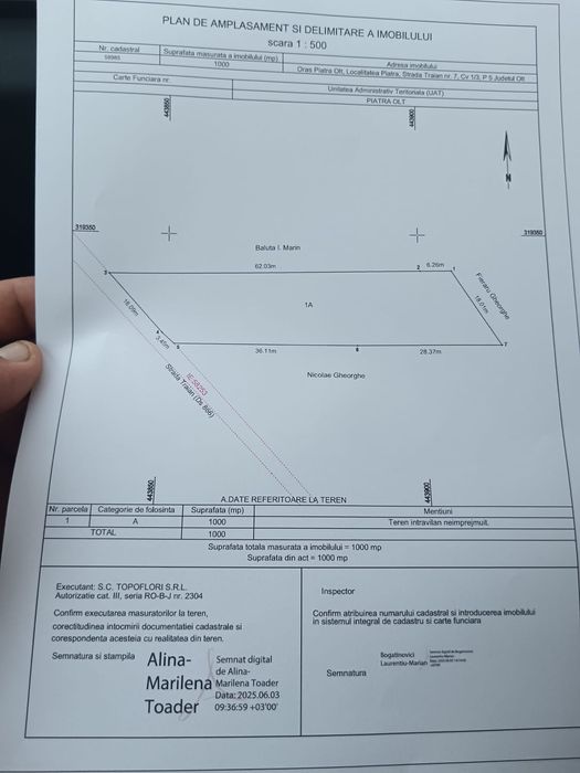 Teren intravilan 1000mp