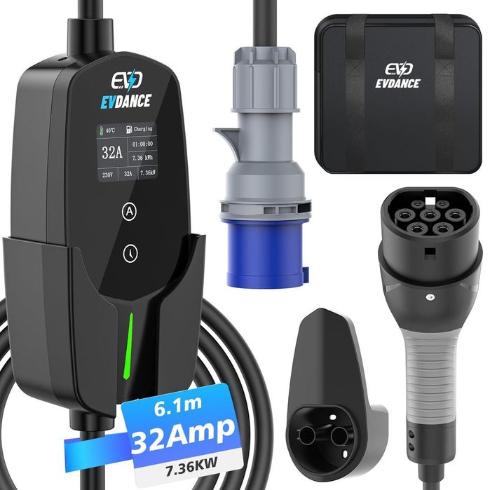 Cablu de încărcare Type 2 EV 6,1m 7,36kW 1-fază cu priză CEE IP66 – 10A-32A