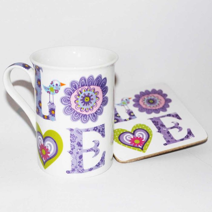 Чаша за чай и кафе І Комплект порцеланова чаша и термоподложка LOVE