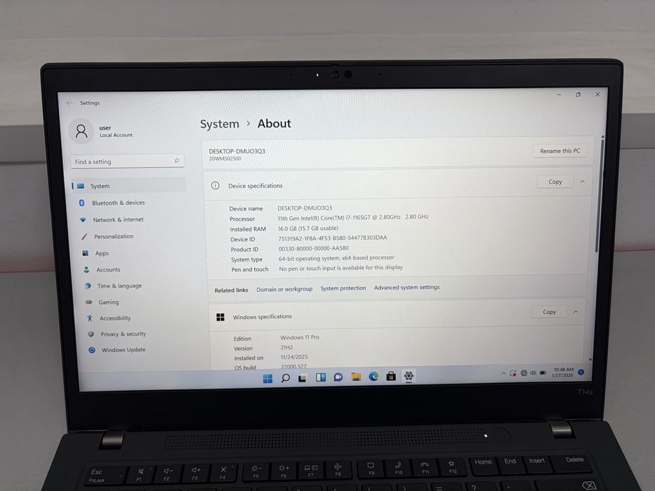 Lenovo ThinkPad T14s Gen2, ecran 14”, I7-1165 G7, SSD 512, RAM 16 GB
