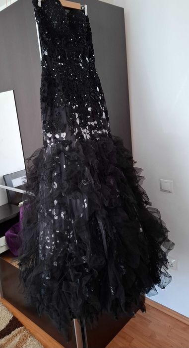 rochie neagra evenimente speciale, voal, catifea