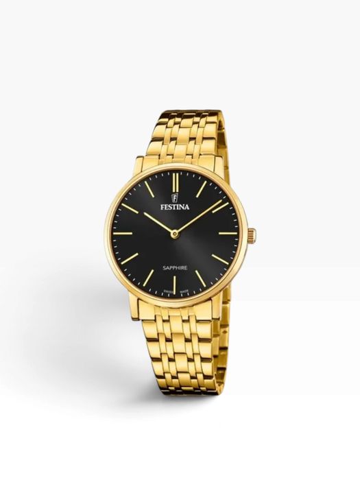 Ceas bărbați Festina Swiss Made F20046/5, auriu, cadran negru, sticlă safir