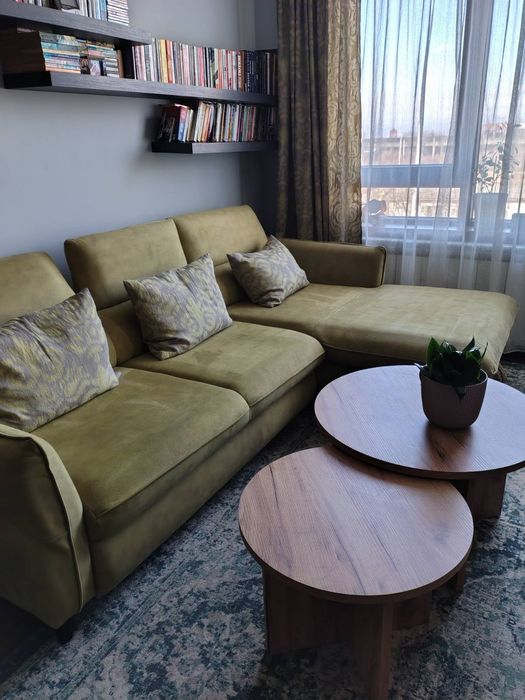 Ъглов диван с механизъм за сън и място за съхранение. MANGO