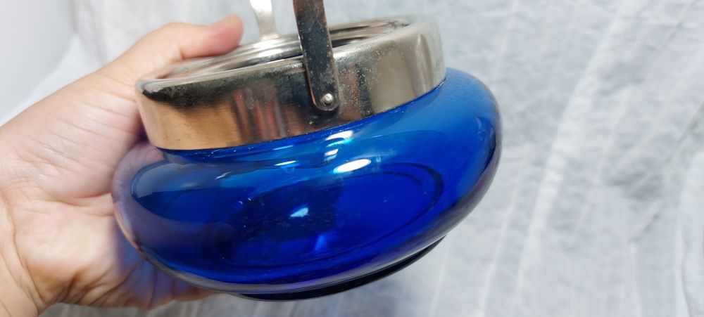 Сахарница синее стекло