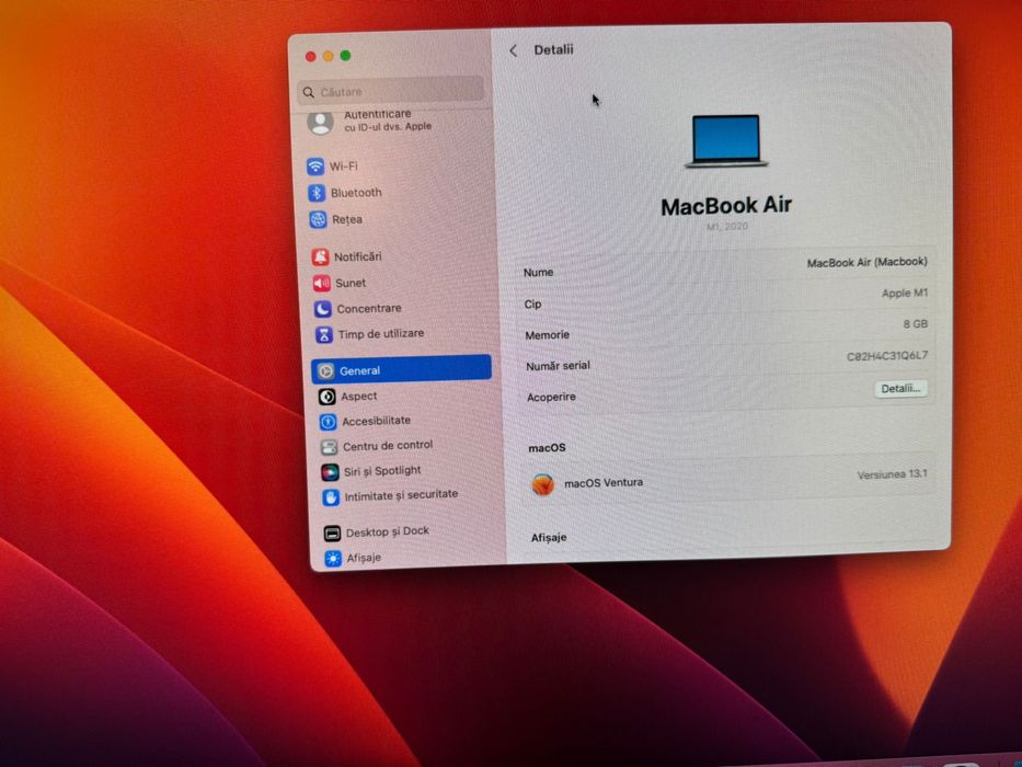 Macbook air m1 2020, full functional, display stricat