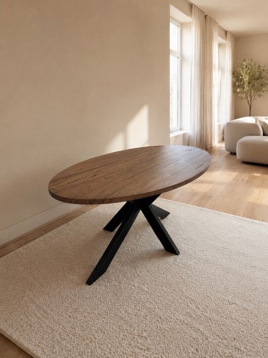 Masă Dining Premium din Lemn Masiv, Lucrată Manual – Picior Metalic