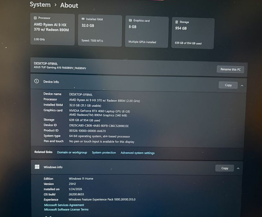 Asus Tuf A16 nou
