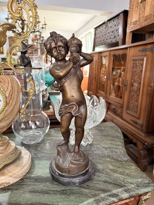 Statueta Sculptura Bronz Masiv Baza Marmura