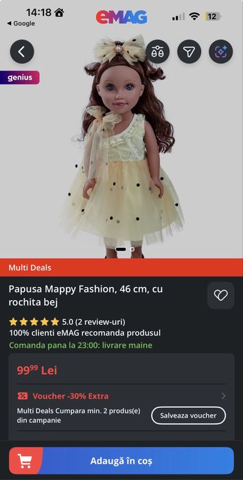 Papusa Mappy Fashion 46cm cu rochiță bej jucarii fetite