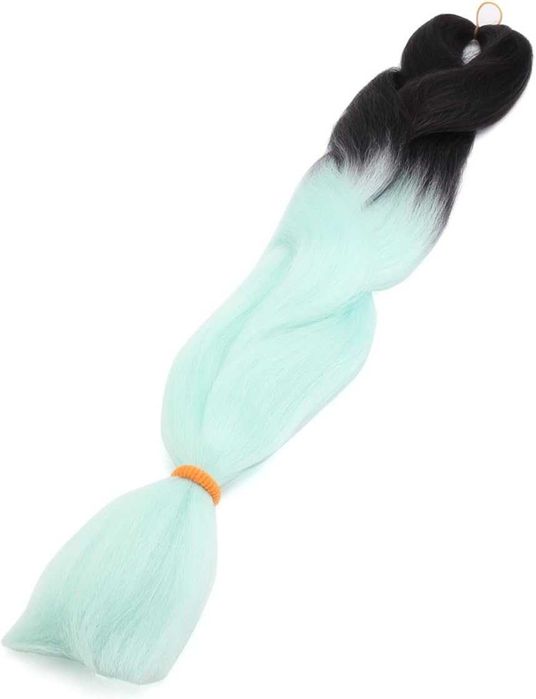 Три броя канекалон за плитки цвят омбре черно с мента Джъмбо плитка