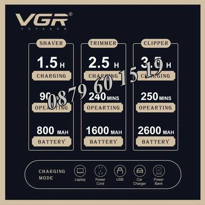 КОМПЛЕКТ Машинка за подстригване, самобръсначка и тример VGR 642