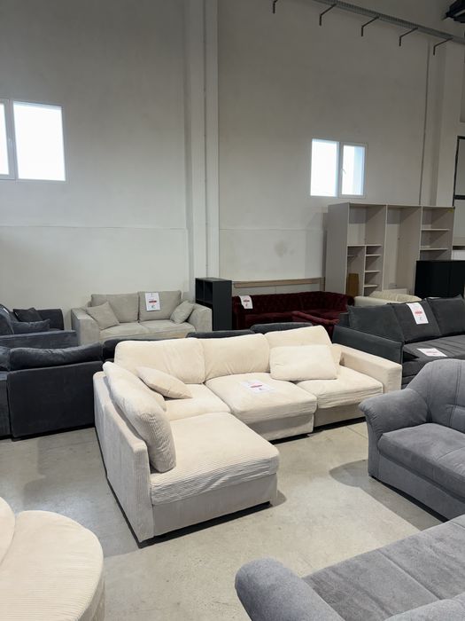 NOU Canapea modulara 4 locuri IMPORT GERMANIA-351cm catifea reiata bej