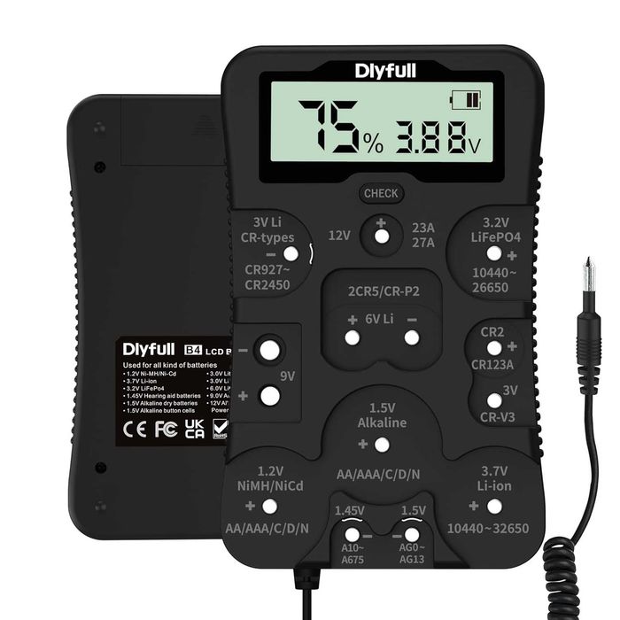 Tester baterii Dlyfull B4,verificator universal cu afișaj LCD Ni-MH, Ni-CD, Li-ion, Alk și LiFe04 (celule AA AAA C D 9V 12V 18650 CR123A 2CR5 CR2032)
