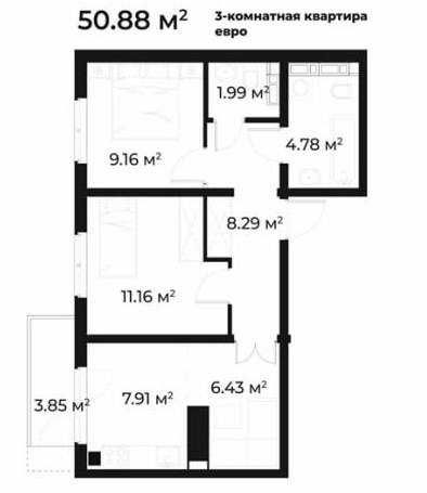 Новостройка ЖК O’z Zamin от Golden House 3/9/13, 50,88 кв.м.