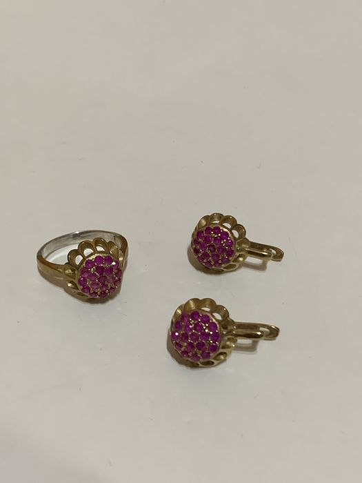 Серебряные наборы кольцо + серьги с позолотой 925 пробы