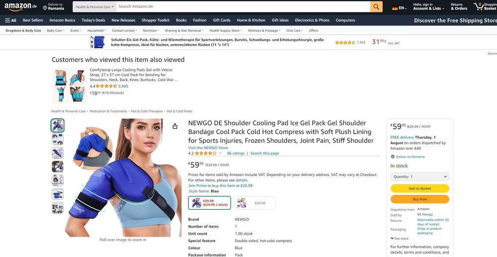 Orteza umar cu paduri gel Cald/Rece, Profesionala, de la 300Ron