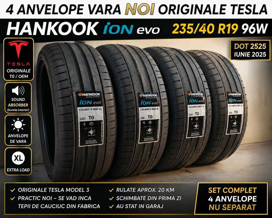 set 4 anvelope vara NOI originale Tesla Hankook iON evo 235 40 R19 96W